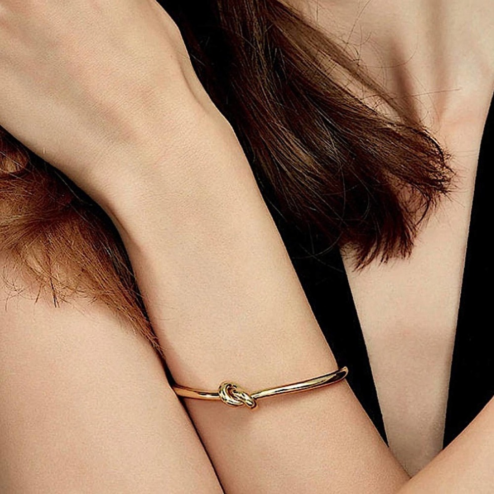Tie Knot Gold Plated Bangle Cuff Bracelet - Picture 11 of 15